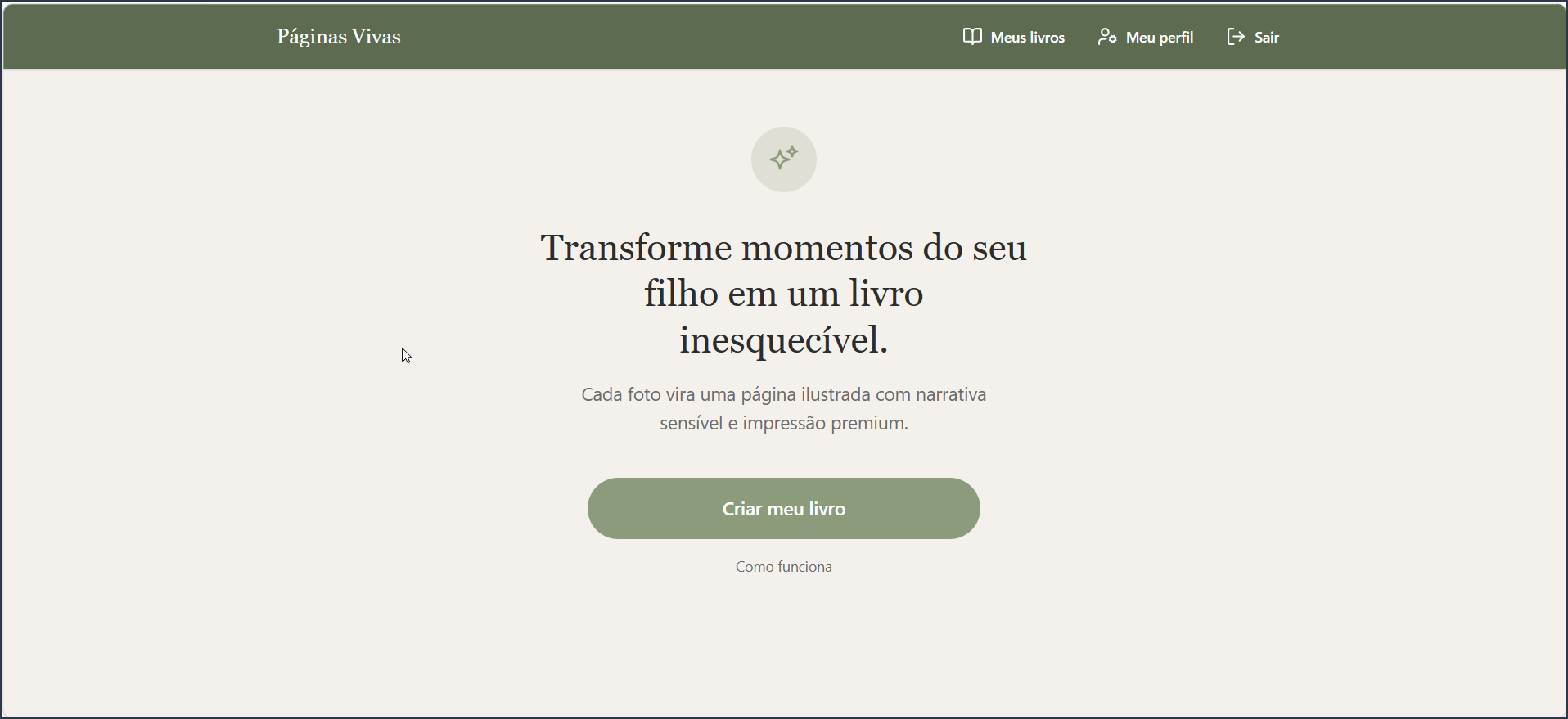 Tela inicial do app — escolher o formato do livro